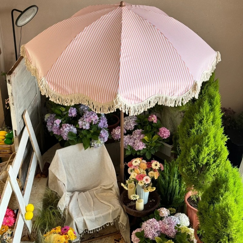 Gardening Tools Pink - ZBN Pink Striped Garden Sun Umbrella,