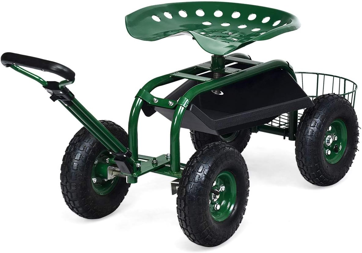 Gardening Tools Basket - Garden Cart Rolling Seat Outdoor Stool