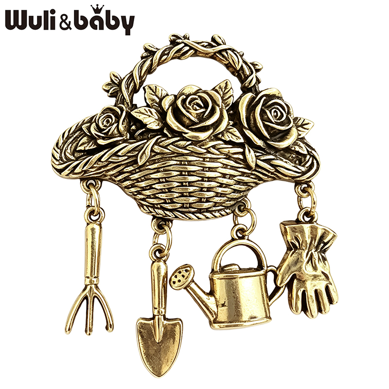 Gardening Tools For 3 Year Old - Wuli&baby Vintage Flowers Basket Brooches For