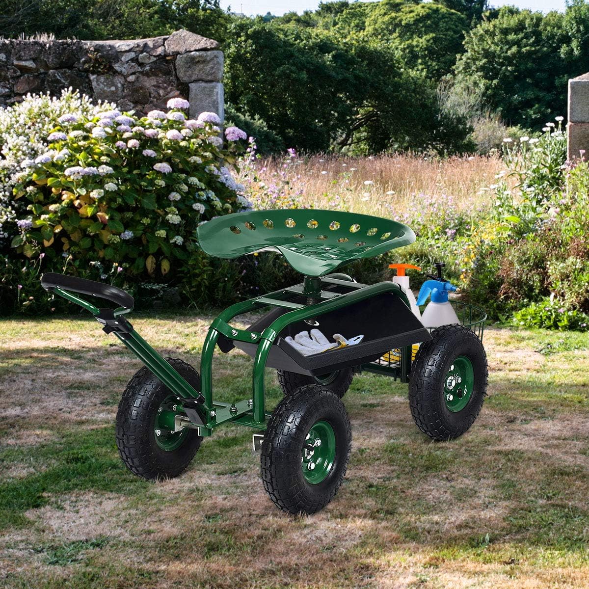 Garden Cart Rolling Seat Outdo - Gardening Tools Basket review and price