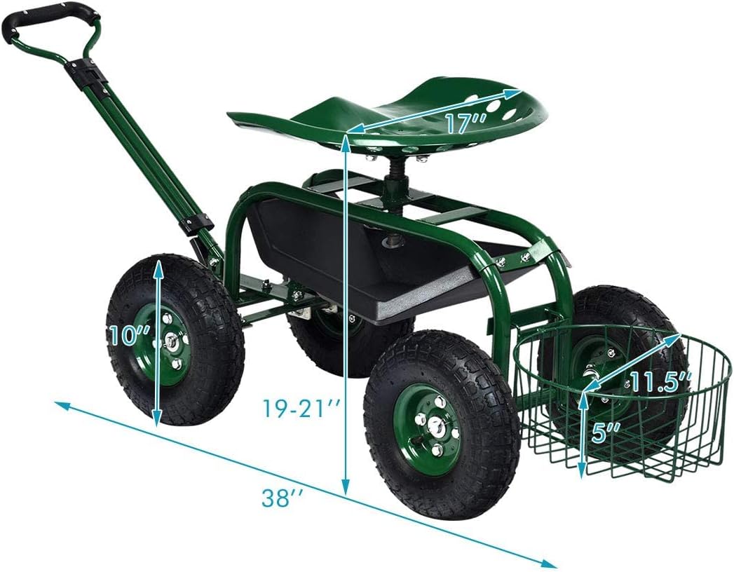 Garden Cart Rolling Seat Outdo - Gardening Tools Basket review and price