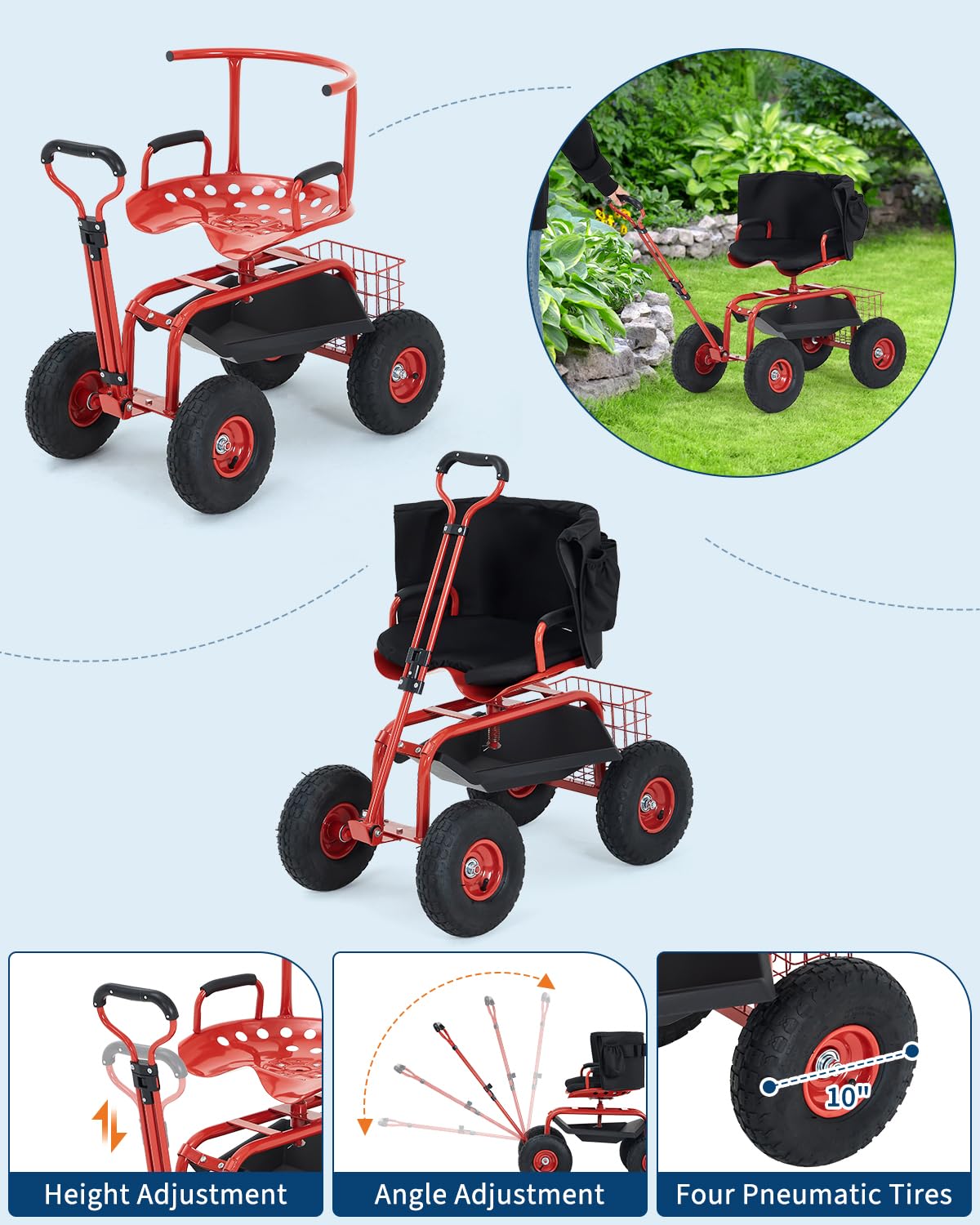 Heavy Duty Garden Cart Rolling - Gardening Tools Basket review and price